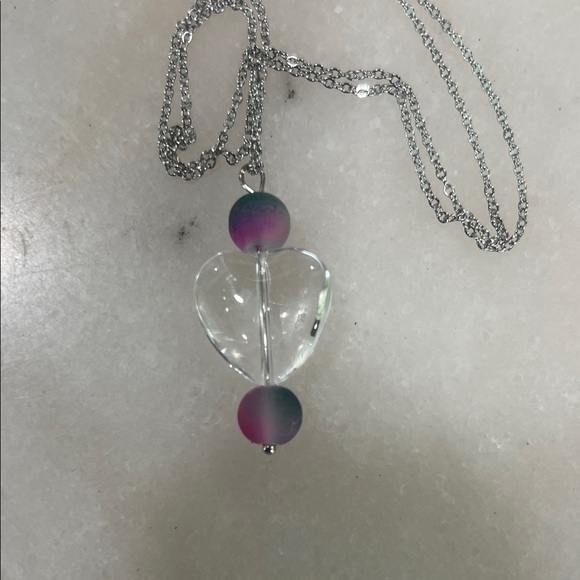 Chic Pink and Silver Heart Necklace - Picture 5 of 5